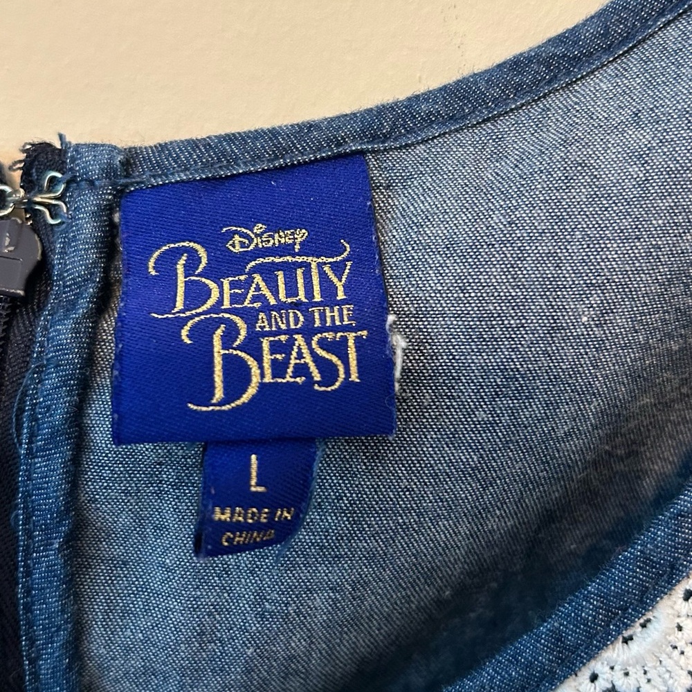Disney’s Beauty And The Beast Belle Blue Jean Ruffle Empire Waist‎ Dress, Large - Picture 2 of 5